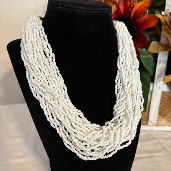 Jewelry - Beautiful White Multi Strand Necklace (17") in Silver for any occasion